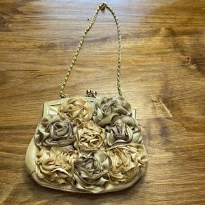 Small gold flower clutch with strap